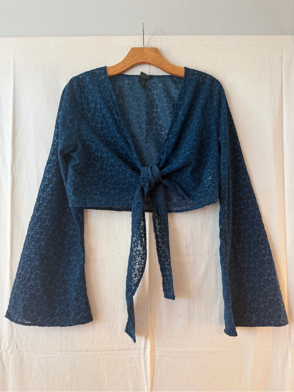 wild fable Floral Tie-Front Sheer Crop Top Velvet Chiffon Burnout Pattern